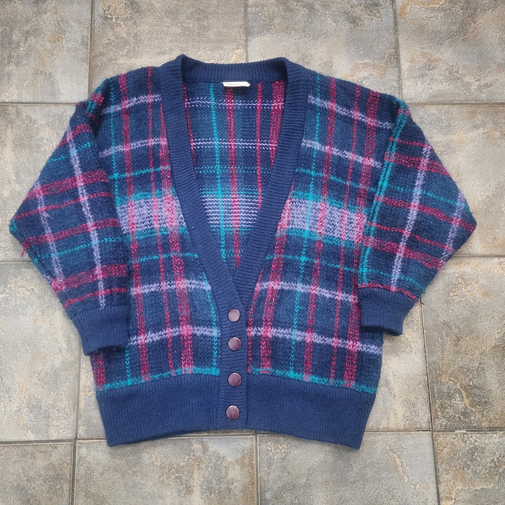Vintage 90s Personal Women's XL Plaid Cottagecore Grandma Cardigan Sweater